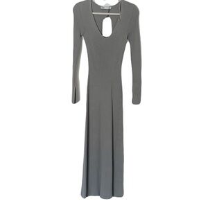 NWT Zara Women’s Small Gray Ribbed Long-Sleeve V Neck Bodycon Maxi Knit Dress